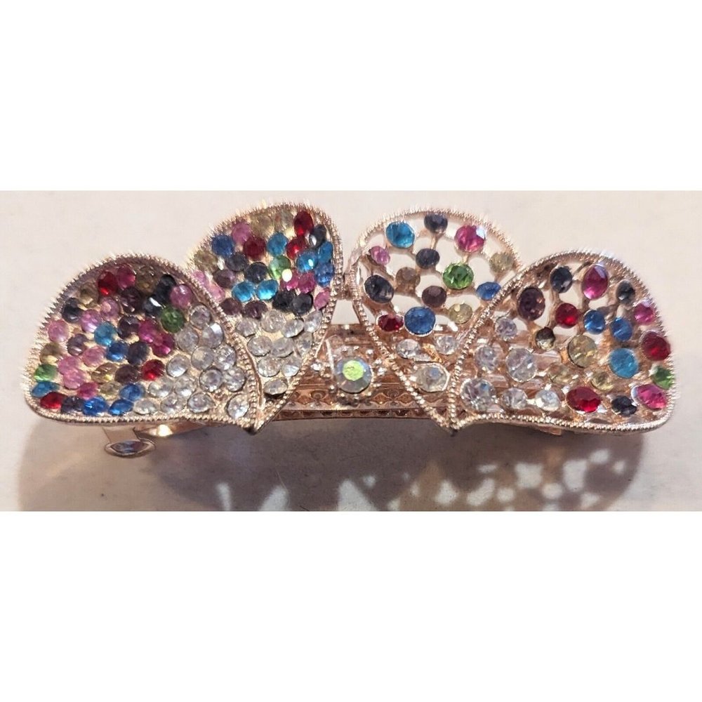 Multicolor Crystal Petal Hair Barrette - Women's Hair Accessory